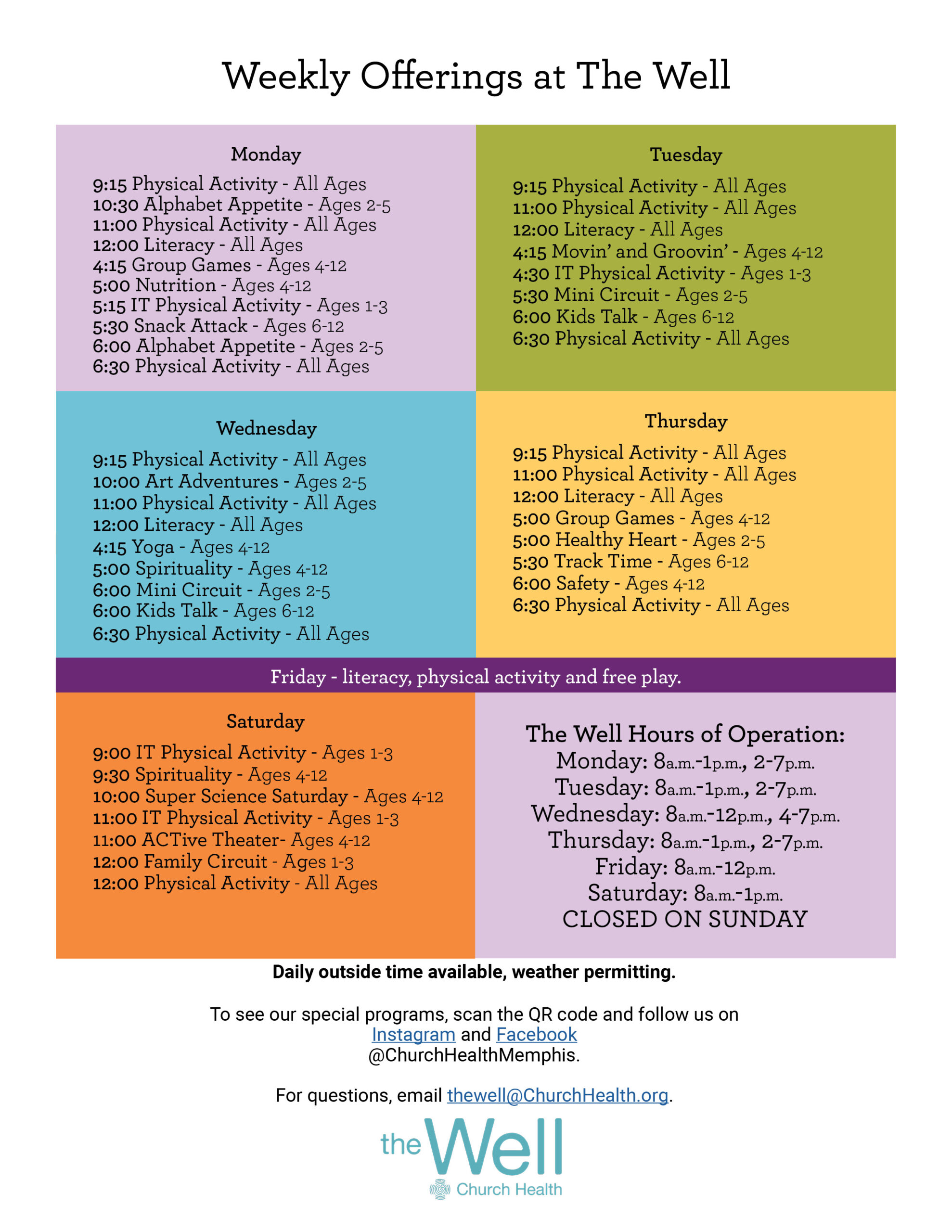 The Well Hours & Schedule at Church Health Memphis
